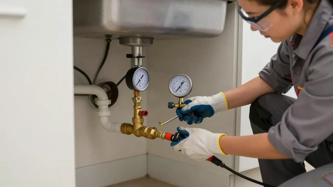 Gas Line Repair in Fountain Valley, California: detailed shot of a high-quality, newly installed brass gas shut-off valve