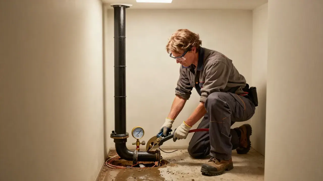 Corroded Gas Pipe Replacement in Fountain Valley, California: licensed gas fitter cutting out a section of visibly corroded